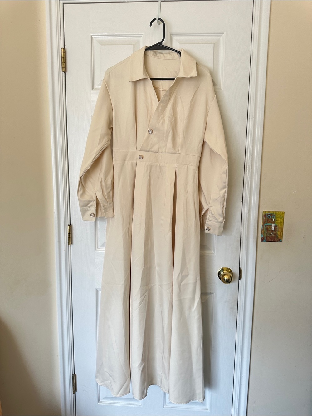 Cream Long Button-Front Maxi Dress